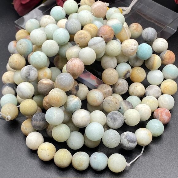 12mm Frosted Amazonite Genuine Semi Precious Natural Gemstone Bead Strand - Picture 1 of 3